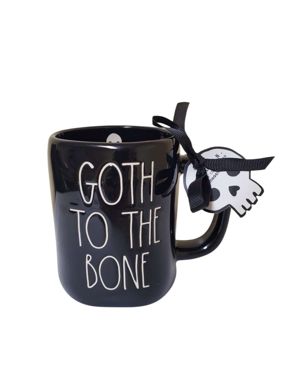 Rae Dunn Goth to the Bone Viral Halloween Black Glossy Ceramic Coffee Mug NWT